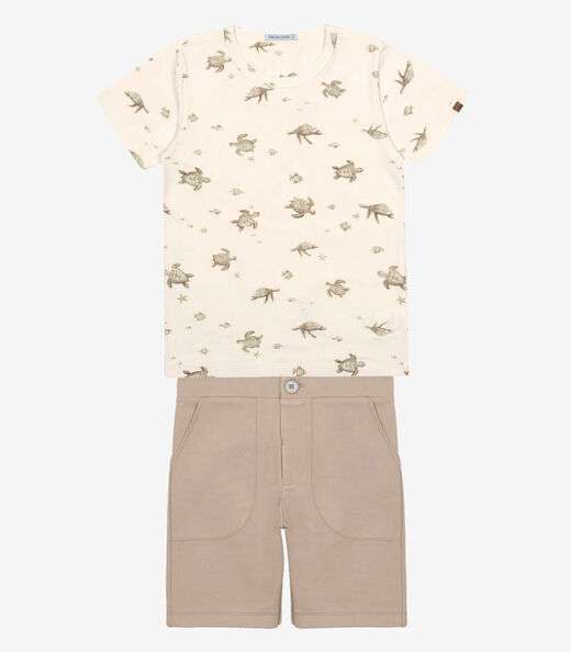 Conjunto Infantil Camiseta Com Bermuda Trick Nick Bege