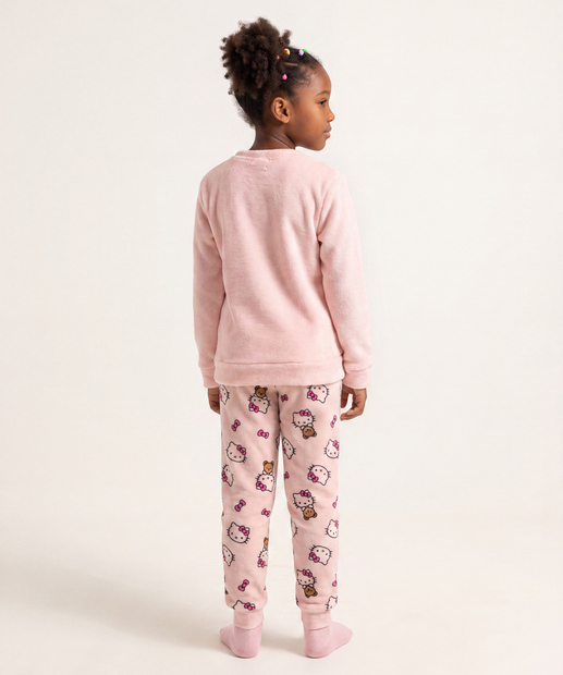 Pijama Infantil Bordado Hello Kitty Manga Longa Tam 04 ao 12 Rosa