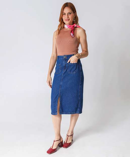 Image_Saia Midi Jeans Feminina Fenda Marisa Azul