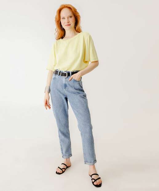 Blusa Feminina Textura Manga Curta Marisa Amarelo
