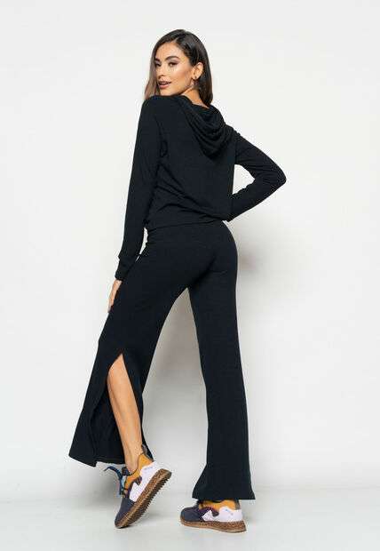 Casaco  Comfy Malha Canelada Com Capuz Preto