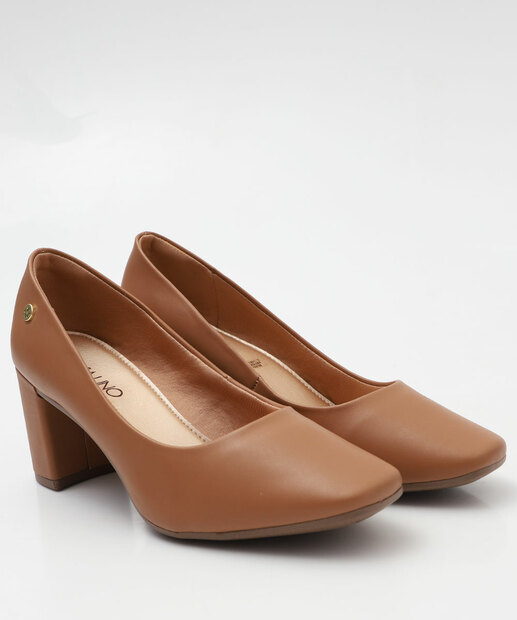 Scarpin Feminino Salto Grosso Via Uno 906009 Marrom