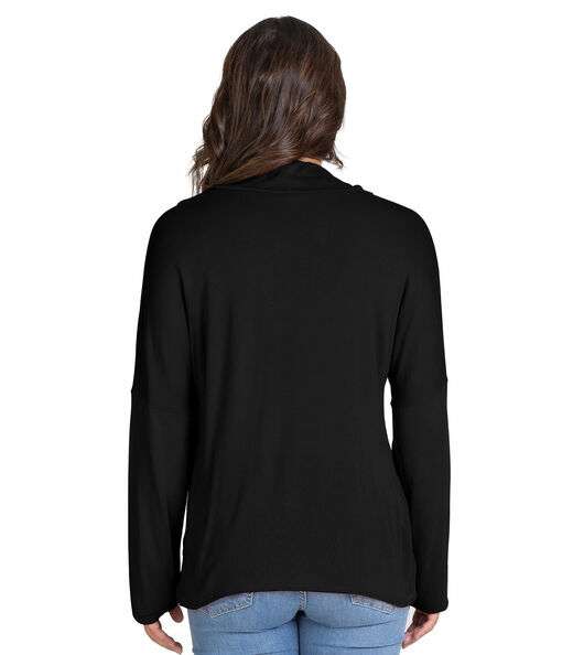 Blusa Maga Longa Malha Tricot Infinita Cor Preto