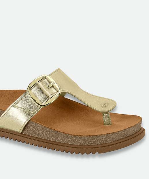 Rasteirinha Feminina Fivela Metalizada Beira Rio Dourado