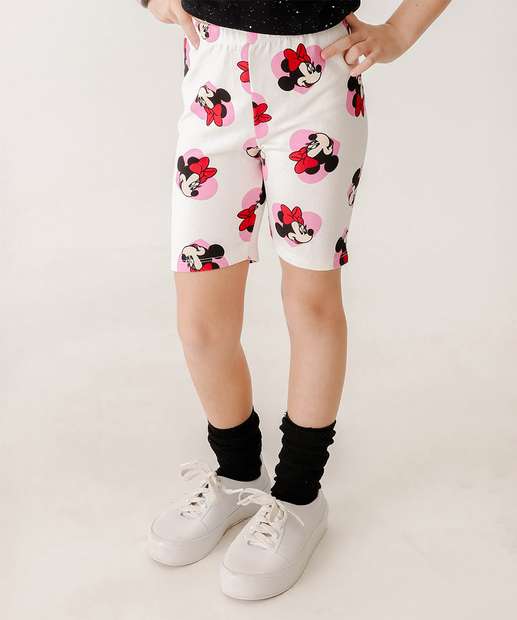 Bermuda Infantil Ciclista Minnie Disney Tam 4 a 10 Off White