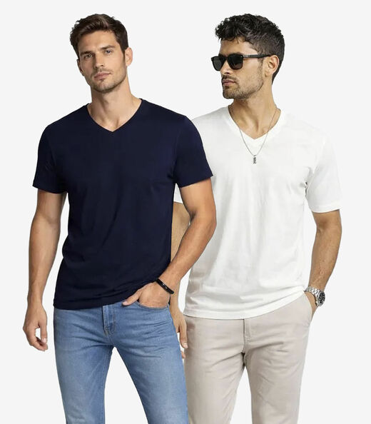 Kit 2 Camisetas Masculinas Básicas Com Gola Em V Select Sortido