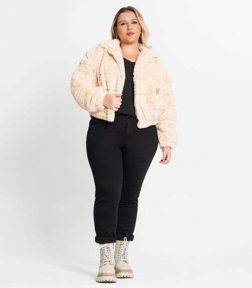 Jaqueta Feminina Plus Size Secret Glam Bege