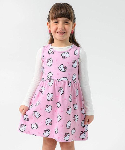 Vestido Infantil Hello Kitty Sanrio Tam 4 a 10 Rosa