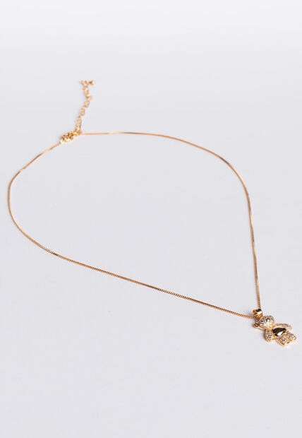 Colar Pingente Urso Cravejado Dourado Salvatore Fashion