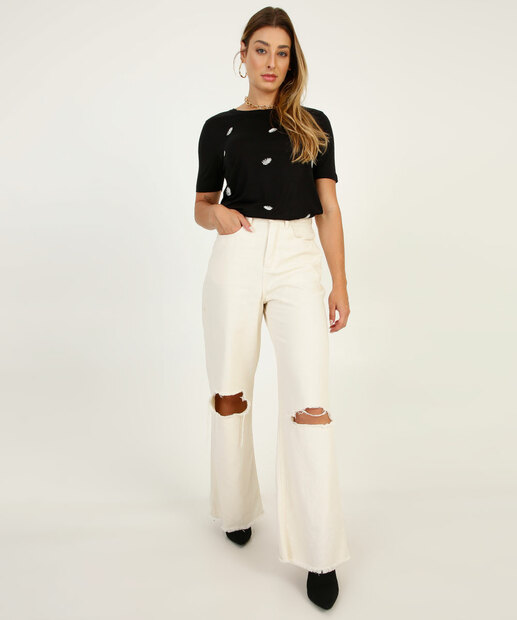 Blusa Feminina Bordado Manga Curta Marisa