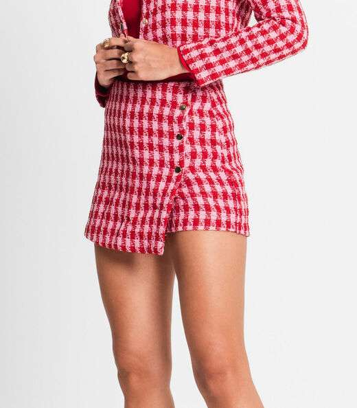 Shorts Saia Feminino Em Tweed Endless Vermelho