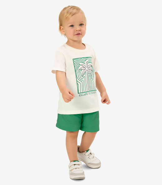 Conjunto Camiseta Com Bermuda Infantil Rovi Kids Bege