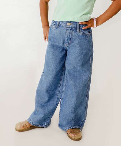 Calça Jeans Wide Leg Infantil Marisa Tam 4 a 10