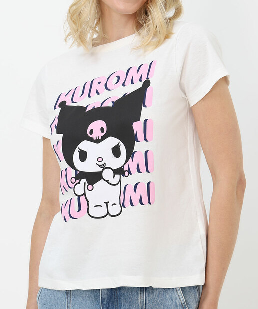 Blusa Feminina Estampa Frontal Kuromi Sanrio Off White