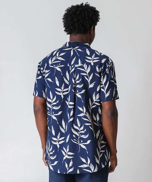 Camisa Masculina Estampa Folhas Marisa Azul