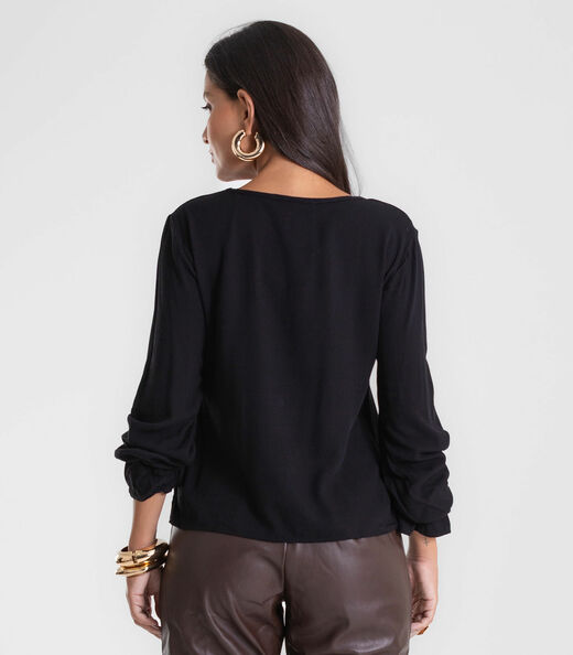 Blusa Feminina Manga Longa Com Lastex Endless Preto