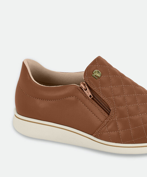 Tênis Casual Feminino Matelassê Zíper Modare Marrom