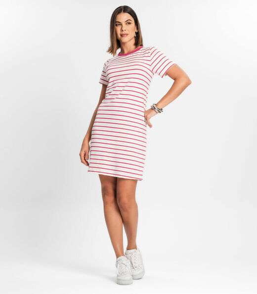 Vestido Feminino Listrado Rovitex Rosa