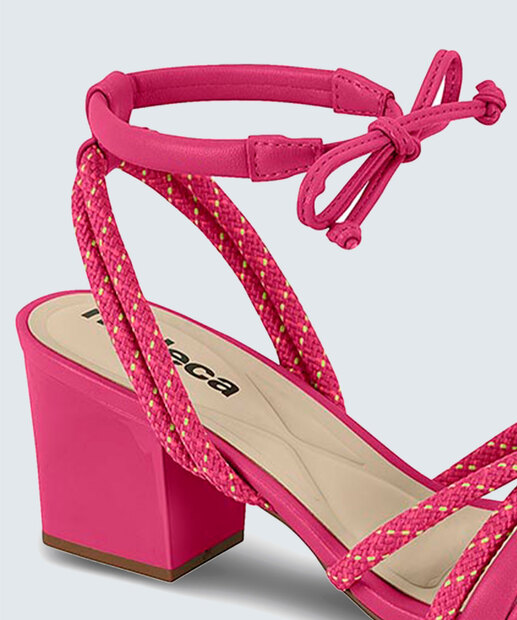 Sandália Salto Grosso Feminina Amarração Moleca