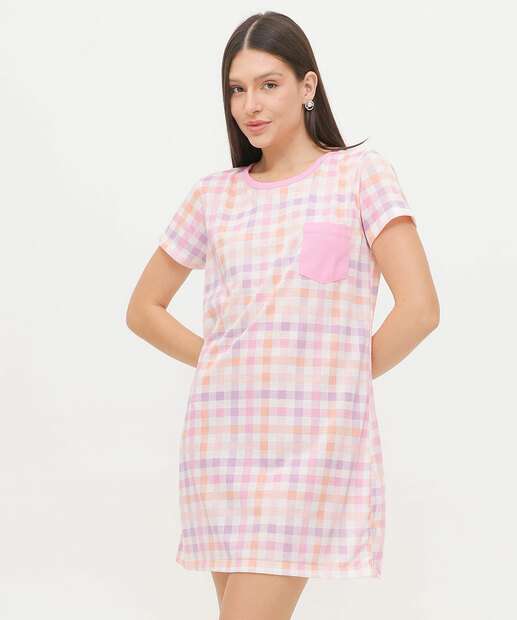 Camisola Estampa Quadriculada Manga Curta Marisa