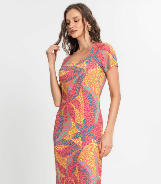 Vestido Midi Longo De Ribana Estampado Endless Rosa