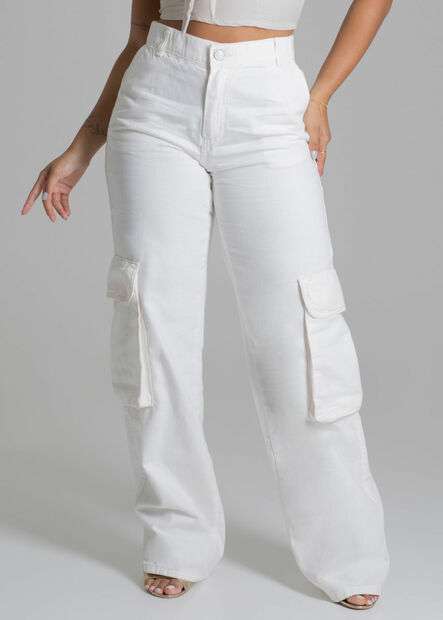 Calça Sarja Sawary Wide Leg Cargo - 278171