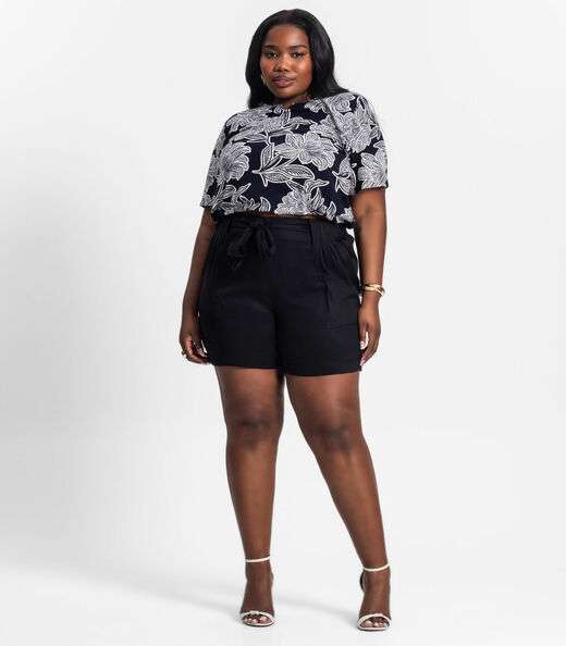 Blusa Manga Curta Feminina Plus Size Secret Glam Preto