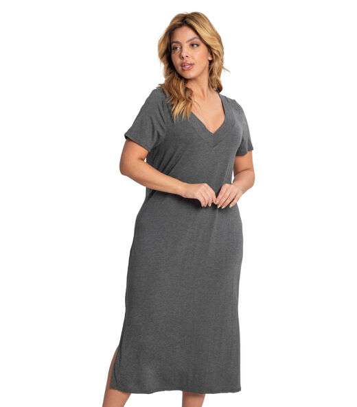 Vestido Midi Feminino Plus Size Ribana Secret Glam Cinza