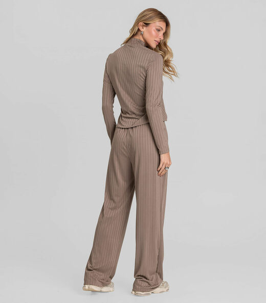 Conjunto Feminino Blusa E Calça Em Ribana Dianna Marrom