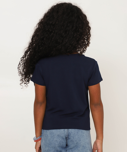 Blusa Infantil Manga Curta Cereja e Urso Marisa Tam 4 a 10 Azul