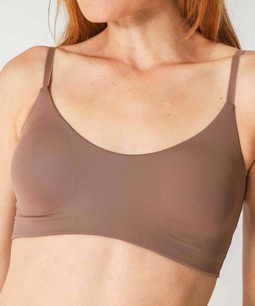 Sutiã Top Com Bojo Básico Sem Costura DelRio Marrom
