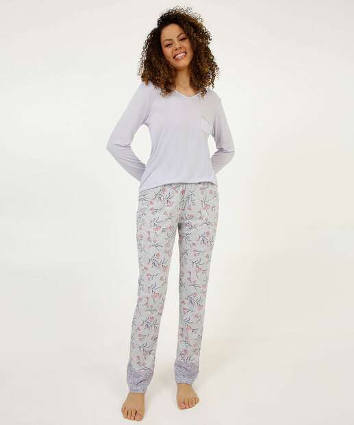 Pijama Feminino Estampa Floral Manga Longa Marisa