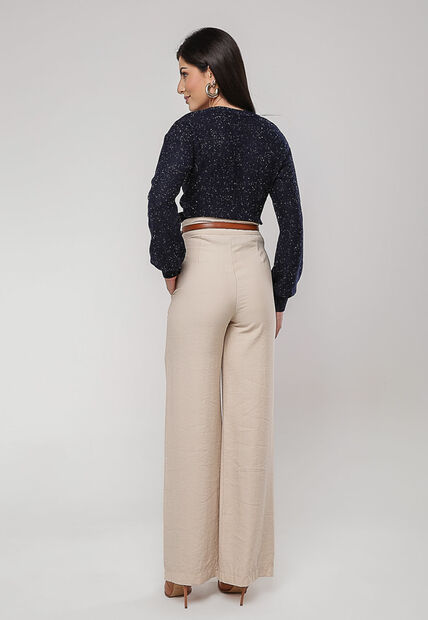 Blusa de Tricot em Fio Botonê Gola Redonda Marinho Salvatore