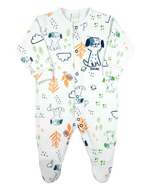 Image_Macacão Bebê Menino Suedine Estampado Algodão Manga Longa Comprido Bordado Cacho