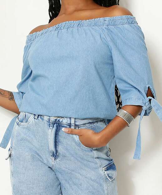 Image_Blusa Ciganinha Feminina Jeans Manga 3/4 Marisa 