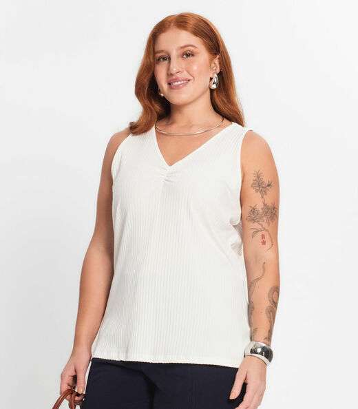 Regata Plus Size Em Ribana Canelada Secret Glam Bege