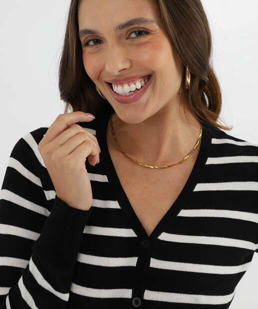 Cardigan Feminino Botões Listrado Marisa Preto
