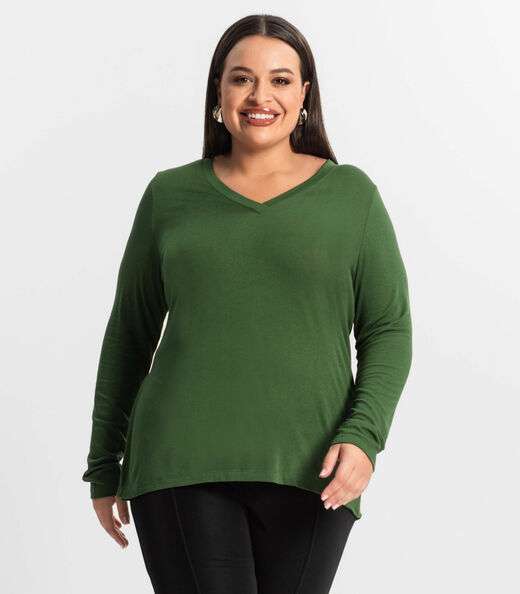 Blusa Manga Longa Visco Tricot Secret Glam Verde