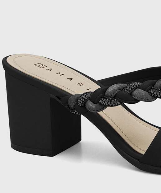 Tamanco Feminino Salto Grosso Trançado Ramarim Preto