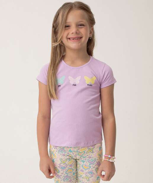 Conjunto Infantil Estampa Borboletas Marisa Tam 4 a 10 Lilás