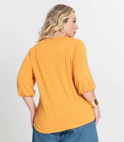 Blusa Canelada Plus Infinita Cor Amarelo