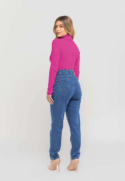 Blusa Tricot Modal Canelado Gola Rolê Pink Salvatore