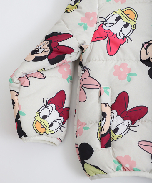 Jaqueta Infantil Puffer Capuz Minnie E Amigos Tam 1 a 3 Cinza