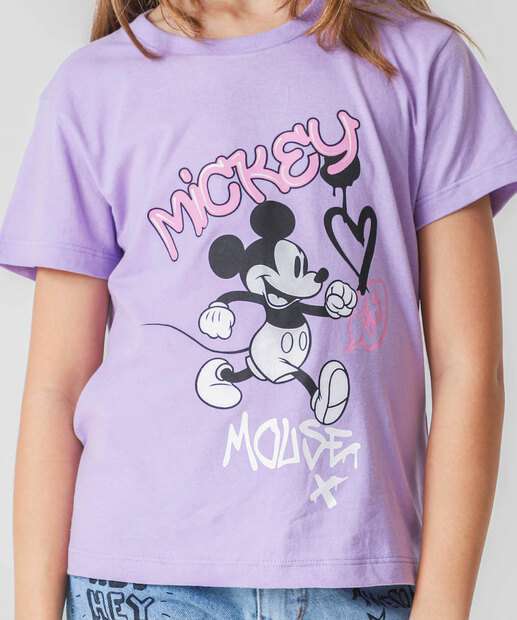 Camiseta Juvenil Mickey Tam 06 a 14 Lilás