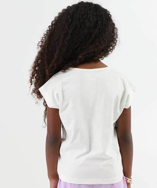 Camiseta Infantil Stitch e Angel Tam 4 a 10 Off White