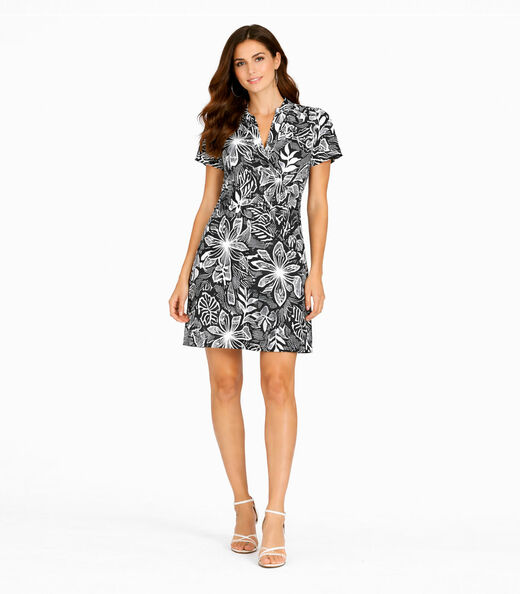 Vestido Curto Estampado Com Peitilho Infinita Cor Preto