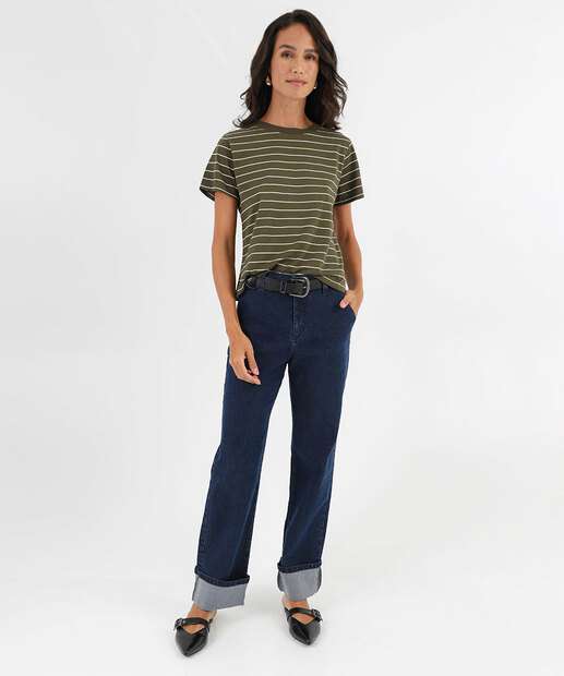 Blusa Feminina Listrada Manga Curta Marisa Verde