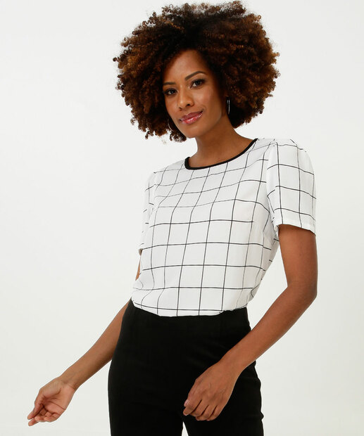 Blusa Feminina Quadriculada Manga Curta Marisa