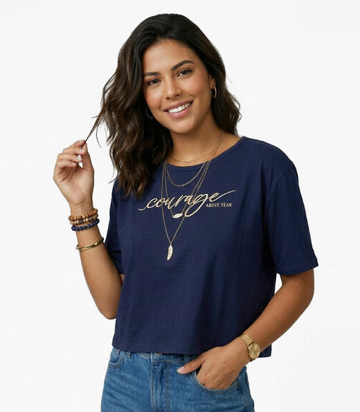 Image_T-Shirt Cropped Feminina Com Estampa Infinita Cor Azul