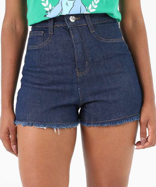 Short Feminino Boyfriend Barra Desfiada Uber Jeans Azul